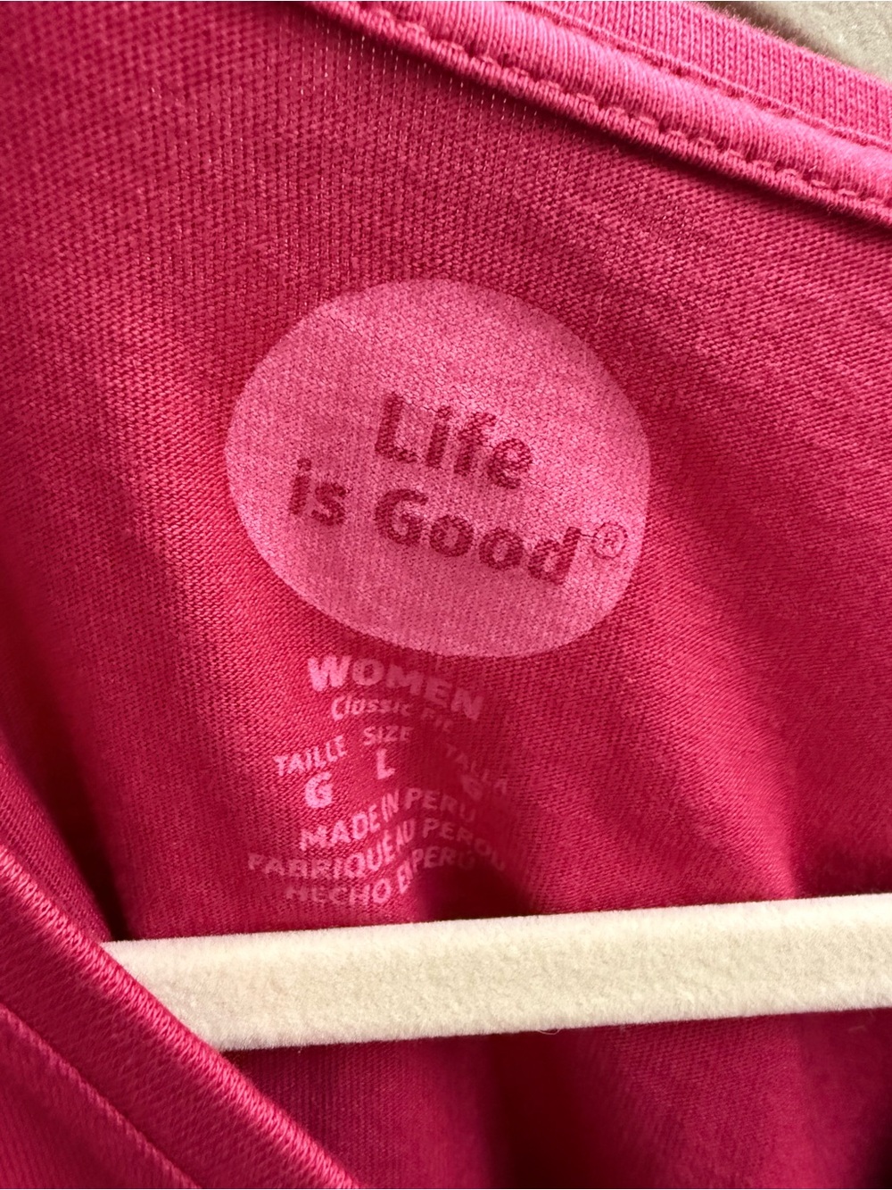 Life Is Good Magenta V-Neck Tee with Half Full Wine Glass Graphic NWT - Picture 5 of 8